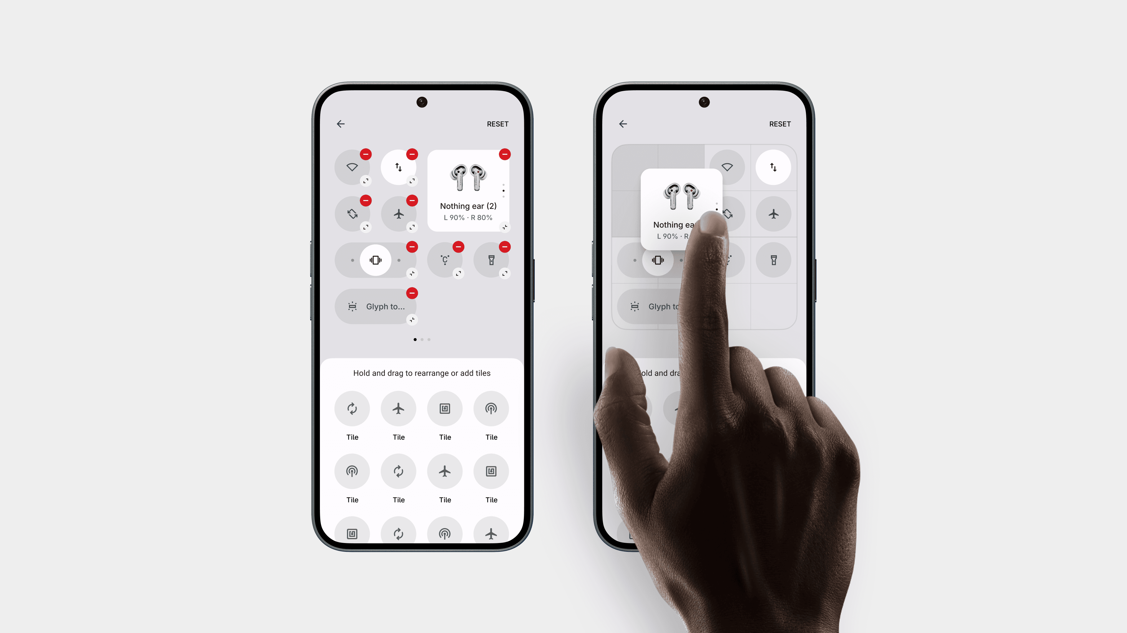 Nothing OS Quick Settings tile sizes and edit states